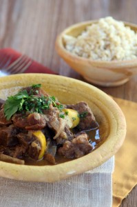 Moroccan Stew With Beef Heart, Apricots Spices, And Lemons.