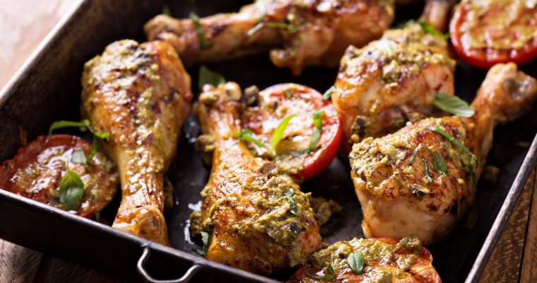 Baked Chicken & Tomatoes with Pesto